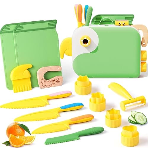Toddler Cooking Set with Storage Box-Kids Kitchen Set,Safe PP Material Montessori Kitchen Tools for Real Cooking,Dishwasher Safe,Fun Bird-Shaped Organizer Toddler Knife Set - Image 1
