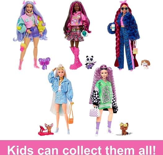 Barbie Extra Doll & Accessories with Wavy Lavender Hair in Colorful Butterfly Sweater & Pink Boots with Pet Koala thumbnail 5