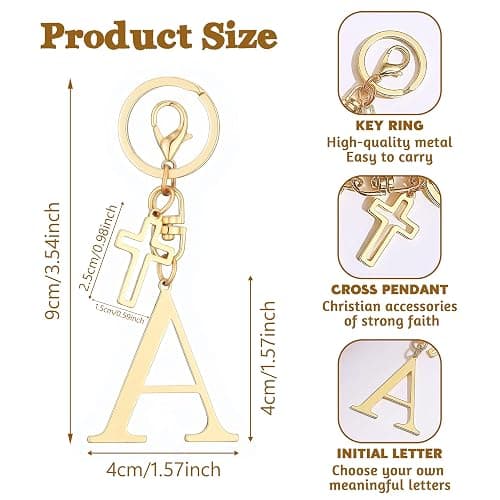 Coprall Gold Initial Keychain for Women A-Z Letter Cross Keychains Alphabet Key Chain bag Accessories Gift for Christian thumbnail 2