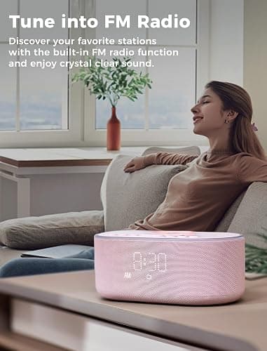 Odokee Wireless Charging Alarm Clock Radio: Qi Certified Fast Wireless Charger for iPhone Samsung - 10W Stereo Bluetooth Speaker - Dimmable Digital Clock with FM Radio for Bedroom Pink thumbnail 5