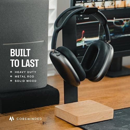 COREMINDED Universal Headphone Stand for Desk, Solid Wood Gaming Headset Stand, Heavy Duty Wooden Headphones Holder, Compatible with Airpods Max and More thumbnail 4
