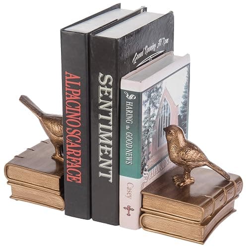 MyGift Gold Bird Bookends Decorative for Heavy Books, Brass Book Ends for Shelves, Vintage Resin Bookends, 1 Pair thumbnail 6