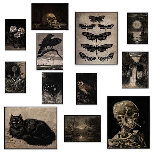 KONGSY Gothic Victorian Grunge Wall Art Prints - Set of 12 Unframed | Dark Moody Aesthetic Pictures, Creepy Goth Posters, Vintage Gothic Paintings for Home, Bedroom, Dorm Decor Decorations - Gothic - Image 1