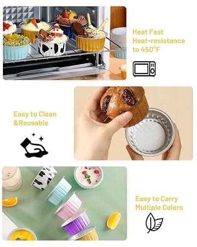 Tikxlafe Aluminium Foil Cake Cups with Lids Muffin Tins, Mini Cake Pans, Mini Bread Moulds with Lids, Disposable Baking Cups with Lids - 50 Pack of 5 oz Round Aluminium Foil Cake Baking Cups-Purple thumbnail 5