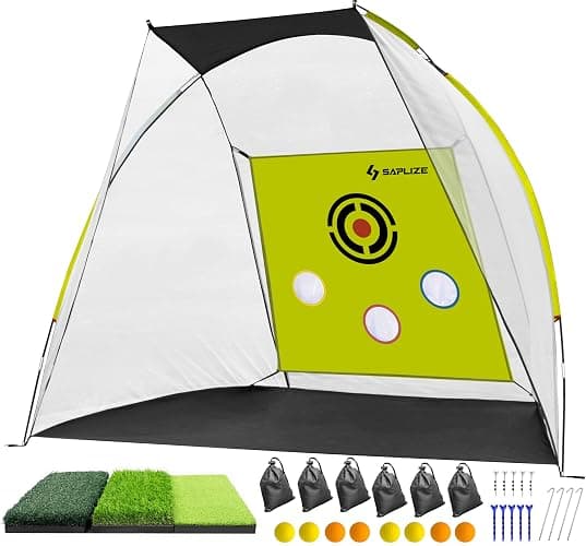 SAPLIZE Ultra-Stable Golf Practice Net with Noise-Reducing Target Cloth, Hitting Mat, Tees, Balls and Sand bags - Image 1