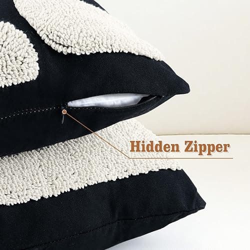 LandIdyll 4 Pcs Black and Cream Chunky Tufted Pillow Covers 18 x 18 Inch Boho Black and White Throw Pillow Covers Set Decorative Modern Abstract Geometric Pillowcase for Living Room Bed Couch Sofa thumbnail 4