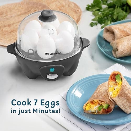 Elite Gourmet EGC710DKG Rapid Egg Cooker, 7 Easy-To-Peel, Hard, Medium, Soft Boiled Eggs, Poacher, Omelet Maker, Auto Shut-Off, Alarm, 16-Recipe Booklet, BPA-Free, Ash thumbnail 7