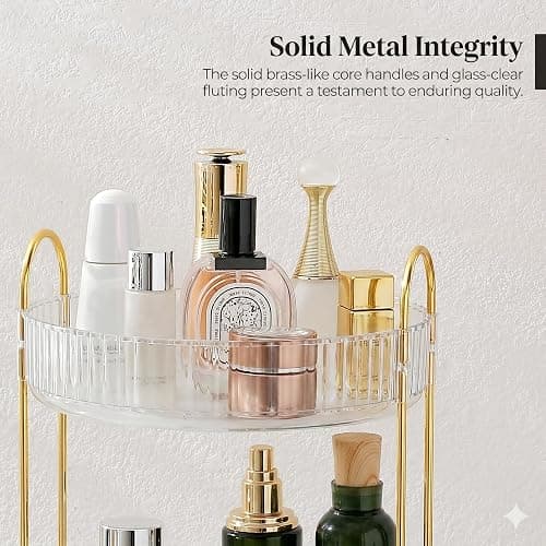 Aveniee Crystal Three-Layer 360° Rotating Cosmetic Stand, Premium Solid Metal Pole Sturdy Construction, Translucent Revolving Beauty Storage Unit for Vanity, Sink or Bathroom Shelf, White thumbnail 6