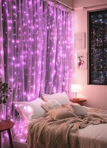 Brightown 300 LED Pink Fairy Curtain Lights, 9.8ft x 9.8ft String Lights | USB Plug in 8 Lighting Modes Christmas String Hanging Lights with Remote for Bedroom Indoor Outdoor Xmas Valentine's Day thumbnail 4