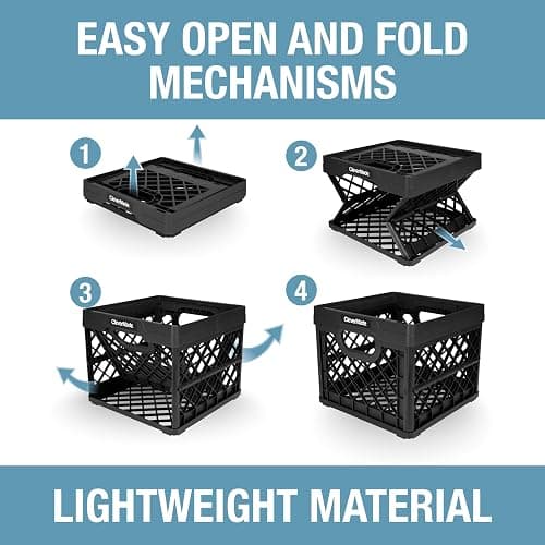 CleverMade Collapsible Milk Crate, Black, 3PK - 25L (6 Gal) Stackable Storage Bins, Holds 50lbs Per Bin - Clevercrates are Heavy Duty, Plastic Collapsible Storage Crate for Multi Purposes thumbnail 6