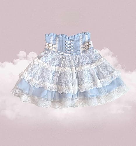 Cuteighteen Lolita Ruffle Short Skirt Women Teens Japanese Y2k Kawaii Elastic High Waisted Lace Up Tiered Flowy Cute Skirts thumbnail 3