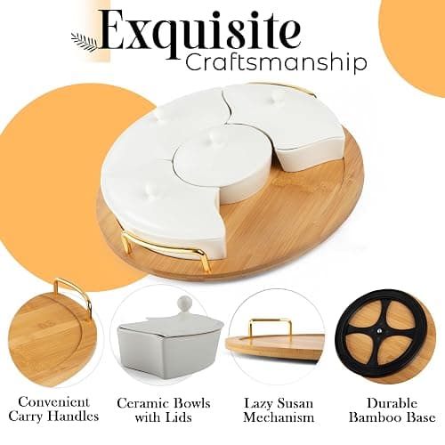 Chip and Dip Serving Set, 13.5" Serving Platters and Trays, Appetizer Serving Tray, Divided Serving Tray, Party Serving Relish Trays and Platters, Lazy Susan Taco Bar, Lazy Susan Serving Platter thumbnail 7