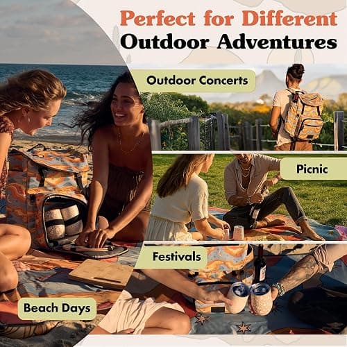 Lax & Daisy Travel Picnic Backpack for 2 Persons - 14 Piece Set Cooler Bags Insulated for Beach, Camping, Hiking & Parks with Blanket, Tumblers, Plates, Gold Cutlery & Cutting Board (Sun Moon Print) thumbnail 6