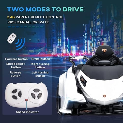Aosom 12V Electric Ride-on Car, Licensed Lamborghini V12 Vision Gran Turismo Battery-Powered Ride-on Toy with Remote Control, Music, LED Lights, for 3-6 Year Old Boys and Girls, White thumbnail 6