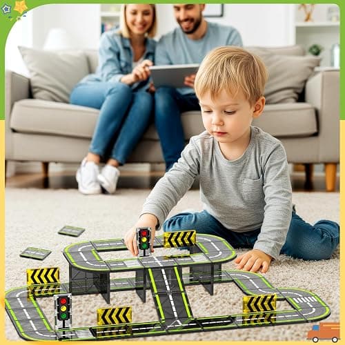 HarworLife Magnetic Tiles Road Set, Magnetic Building Blocks for Toddler Kids, Montessori Educational Magnet Toys for Kids Ages 3+Year Old, STEM Creative Toy for Christmas Birthday Gifts thumbnail 2