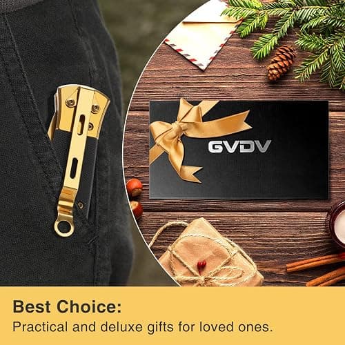 GVDV Folding Pocket Knife with G10 Handle, 7Cr17 Stainless Steel EDC Knife with Safety Liner-Lock, Camping Hunting Fishing Knife for Men Women, Gold thumbnail 7