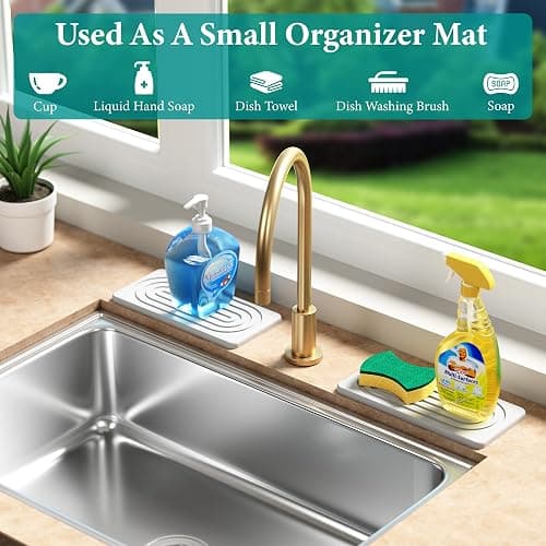 MAGKOTA Water Absorbing Stone Tray, Quick Drying Diatomite Bathroom Tray Countertop, Stone Drying Mat for Kitchen Counter, Soap Dish Dispenser Vanity Organizer, White-A-8.3" x 4" thumbnail 6