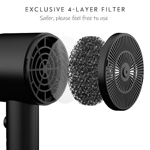 AINA Diffuser Hair Dryer Full-Featured Blow Dryer 110V/1600W(Vader Black) | 3 Heat/2 Speed|Cold shut button|Lightweight|Compact Size|High Temp|Low Airflow|Same Results|Less Expense thumbnail 2