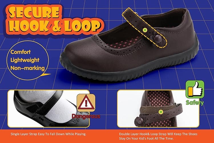 JABASIC Girl's Mary Jane School Uniform Shoes | Lightweight, Non-marking Sole, Hook & Loop Strap, Soft Insole, All Day Comfort, Daily School Wear, Roomy Toe, Little/Big Girl thumbnail 5