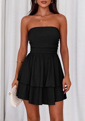 PRETTYGARDEN Women's 2025 Summer Strapless Tube Mini Dress Off Shoulder Smocked Ruffle A Line Flowy Short Party Club Dresses thumbnail 8