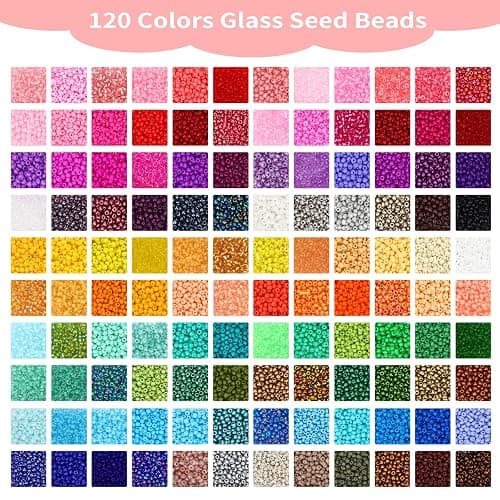 QUEFE 36000pcs 3mm Glass Seed Beads120 Colors Bracelet Making Kit Friendship Bracelet Kit with Letter Beads Accessories Charms and Pendants Kit for Necklaces Making, DIY, Gift, Craft thumbnail 3