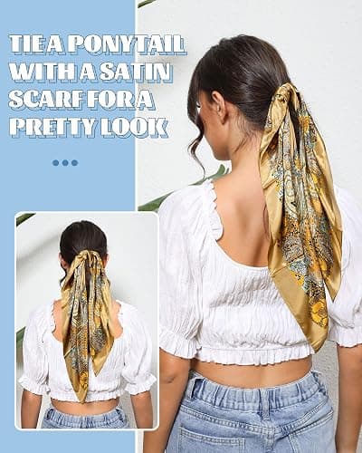 AWAYTR 35” Large Square Satin Head Scarf - 3Pcs Satin Hair Scarves Silk Bandana Scarf Headscarf Silk Feeling Scarf for Women thumbnail 7