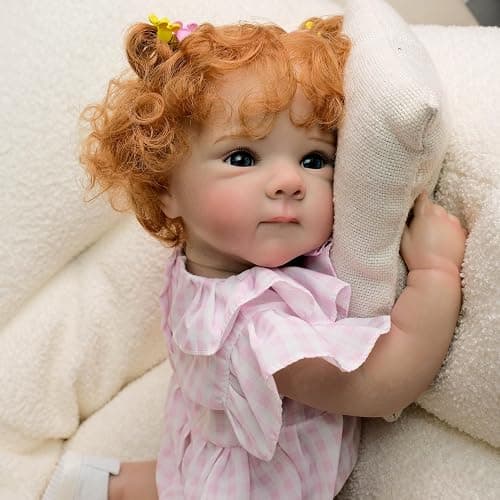 Anano Realistic Reborn Baby Dolls Bettie with Red Curly Hair, 18 Inch Life Size Lifelike Newborn Dolls Real Life Babies Soft Cloth Body for Kids Ages 3+ - Image 1