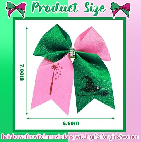 2Pcs Witch Gifts for Girls, Witch Merch Hair Accessories Hair Bows for Witch Movie Fans, Pink Green Cute Bow Hair Clips Party Favors thumbnail 4