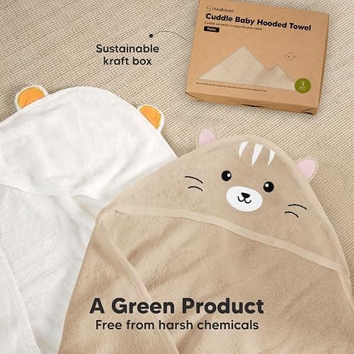 KeaBabies Hooded Baby Towel for Newborn - Viscose Derived from Bamboo Large Baby Bath Towels with Hood for Boys, Girls, Toddler, Extra Absorbent & Soft Newborn Bath Essentials (Cat, Petite) thumbnail 8