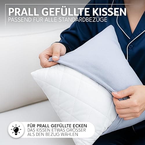 Polyester Kopfkissen (40x40 cm groß) - 2er Set Kissen für Bett und als Dekokissen - Mit Reißverschluss für Füllung - Sofakissen - Zierkissen für Couch und Sofa - Ökotex - Waschbar bis 60° - Weiß thumbnail 4
