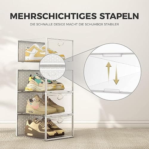Pinkpum XXL Larger Shoe Storage Boxes Fit Size 14, Clear Plastic Stackable Shoe Organizer 6 Pack Sneaker Storage for Sneakerheads Shoe Containers thumbnail 4