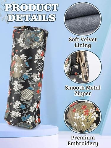Bigmeta Floral Embroidery Pencil Case for College Girls - Cute Pencil Pouch with Smooth Zipper, Aesthetic Pen Bag for Students Back-to-School Birthday Gifts, Black thumbnail 7