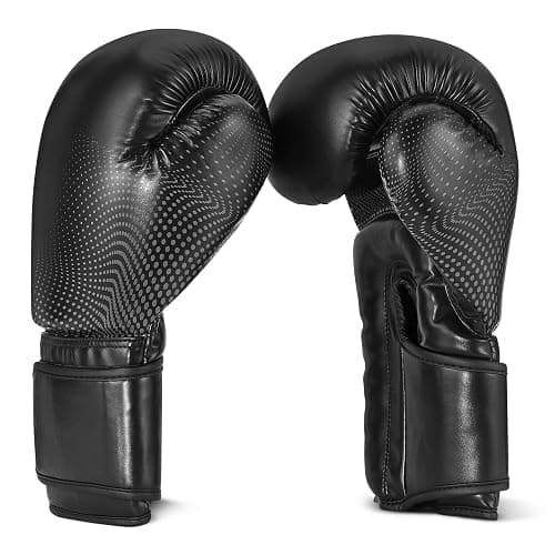 Amazon Basics Gants de Boxe en Cuir Synthétique pour Hommes et Femmes - Gants d'Entraînement pour Sparring, MMA, Muay Thai - Design Ergonomique et Respirant avec Support Poignet - Noir - Image 1