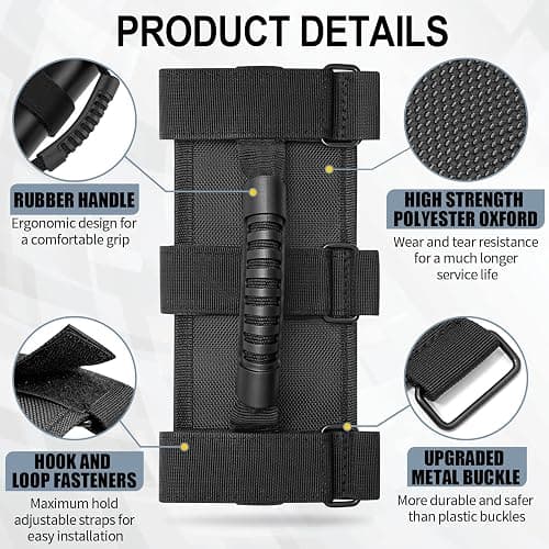 moveland 2 Pack Grab Handle Set Compatible with Jeep Wrangler TJ YJ JK, Easy-to-Fit 3 Straps Design for 1955-2023 Models (Black) thumbnail 6