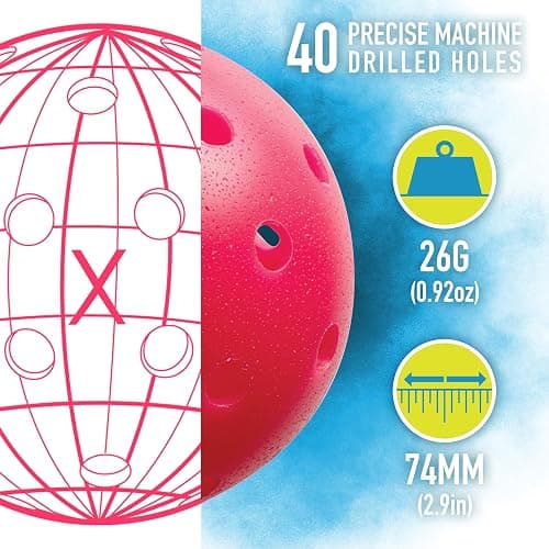 Franklin Sports X-40 Outdoor Pickleballs - Official Ball of USA Pickleball, APP Tour + Pickleball US Open - 3 Packs, 12 Packs, 36 Pickleball Buckets, 50, 100 + 400 Bulk Packs of Regulation Pickleballs - 3 Count - Pink thumbnail 3