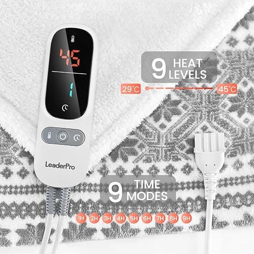 LeaderPro Heizdecke mit Abschaltautomatik,180x160cm Flanell Heizdecke 6 Heizstufenund 1-9 Stunden Timer,mit Überhitzungsschutz,Kuscheldecke für Bett&Büro Waschbar,Grau thumbnail 3