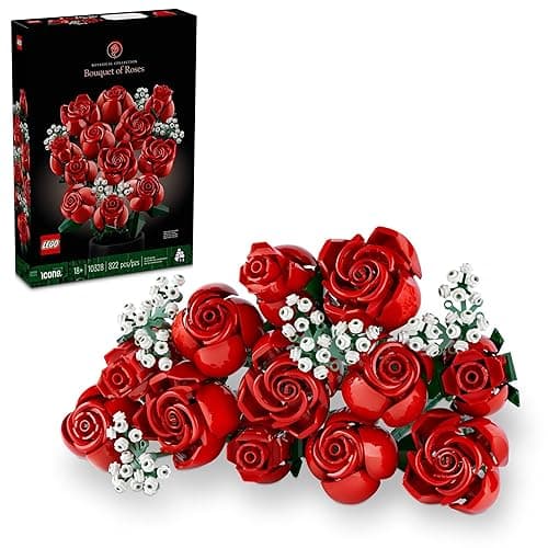 LEGO Botanicals Bouquet of Roses Artificial Flowers - Fake Red Roses Building Set for Adults, Ages 18+ - DIY Kit for Home Decoration - Floral Birthday Gift Idea - 10328 - Multicolor