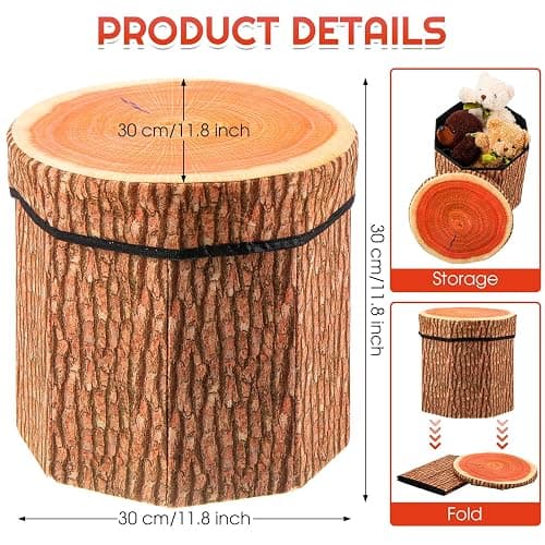 Amylove 3 Pack Tree Stump Storage Stool 12 x 12 Inch Stool Ottoman, Cute Folding Storage Toy Box with Foam Cushion, Collapsible Seat Chest (Classic) thumbnail 3