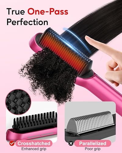 Terviiix Hair Straightening Brush Magenta - Rapid Heat Hair Straightener Brush 450°F in 20S, Ionic Technology, 13 Settings, Dual Voltage, Anti-Scald, for Frizz Control & Daily Styling thumbnail 4
