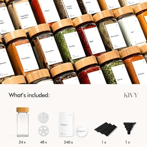 KIVY Spice Drawer Organizer with 24 Spice Jars & 240 Labels - Seasoning Rack for Organization - Kitchen Drawer Insert for Spice Jars - Glass Seasoning Jars with Airtight Lids - Glass Spice Jars Empty thumbnail 3