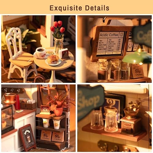 Rolife Coffee Shop Miniature Dollhouse Kit with LED Lights - DIY Crafts for Adults, Birthday Gifts and Hobbies thumbnail 5