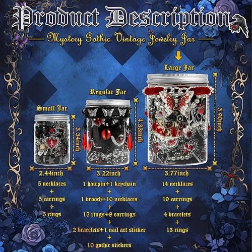 SMUOBT Mystery Jewelry Jar Box Set, Gothic Surprise Gift for Women | Gothic Vintage Jewelry Assortment, Includes Necklace/Earrings/Rings/Bracelet/Keychain, Surprise Mix, Ideal for Birthday thumbnail 2