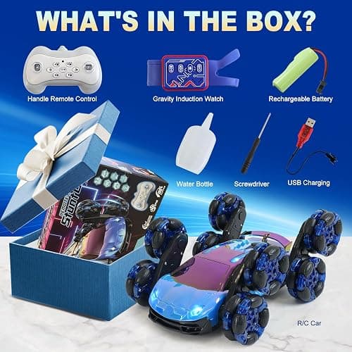 Gaitel 8 Wheels Gesture Sensing RC Stunt Car Toys - Birthday Gifts for 6 7 8 9 10 11 12 Year Old Boys Kids, 2.4GHz Remote Control Off-Road Car with Lights & Music, 360-Degree Flips thumbnail 6