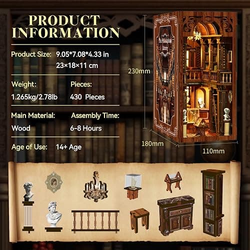 SUNNINO Book Nook Kit - DIY Miniature House Kit 3D Wooden Puzzles with LED Lights, DIY Book Nook Kits for Adults Unique Doll House Gift for Collectors Teens and Friends thumbnail 6
