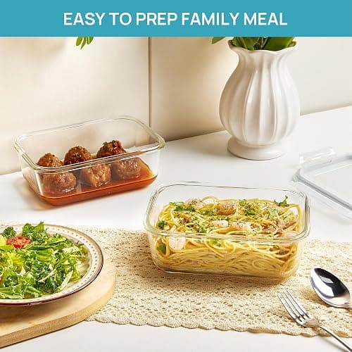 Vtopmart 2Pack 1860ml/63oz Large Glass Storage Containers with Lids, Meal Prep Food Container Set with Snap Airtight Lid for Baking, Microwave, Oven, Leak Proof, for Freezer, Dishwasher, Grey thumbnail 5
