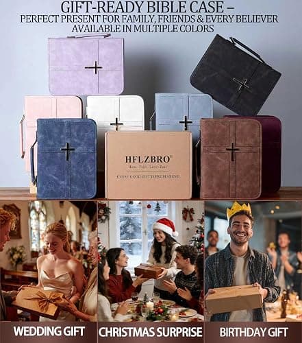 Vegan Leather Bible Cover Case, Bible Bag with Phone Pocket, Bible Case for Men Women, Christian Gift Box Packaging (Black) thumbnail 6