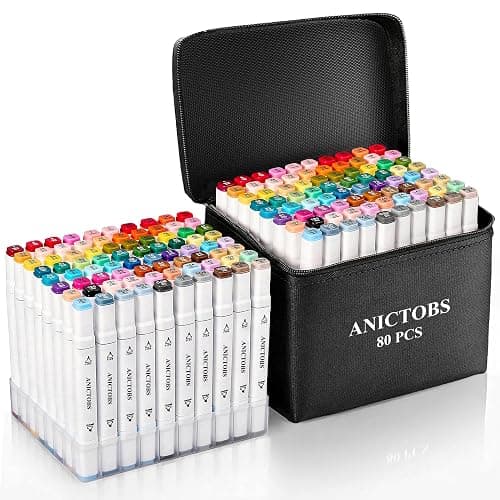 ANICTOBS Alcohol Markers 80 Colors with Base Support, Drawing Art Markers Perfect for Students Kids and Adults Comics Sketching Illustration Artistic Creation Gift - Image 1