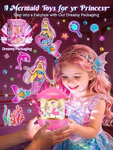 Little Mermaid Toys, 15 Soothing Sounds+18 Films+378 Colors Kids Night Light Projector, 360°+Remote+Cordless+Pink Mermaid Birthday Gifts for Girls, Princess Toys Princess Room Decor[Dreamy Packaging] thumbnail 2