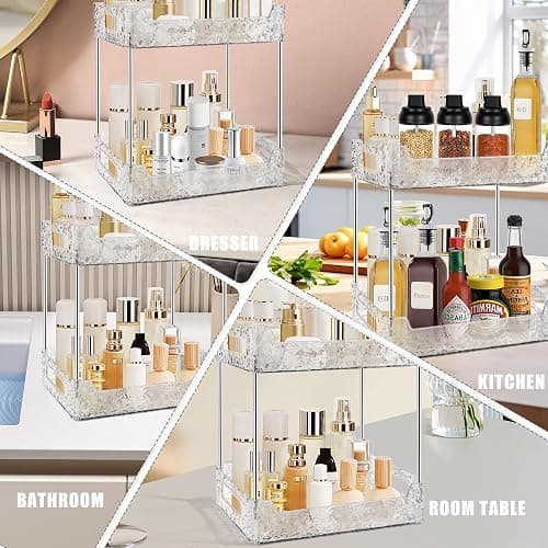 TENDER EPOCH 2-Tier Bathroom Counter Organizer Countertop Storage, Dresser Organizer Vanity Tray for Makeup, Perfume Organizer Cosmetics Skincare Shelf - Clear - Clear White - 2-Tier thumbnail 7