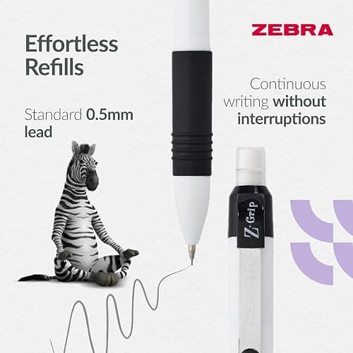 Zebra Pen Z-Grip Mechanical Pencils - Fine Tip Refillable, Retractable Pencil with Eraser and Comfort Grip - 0.5mm, White Barrel, 3 Pack thumbnail 5
